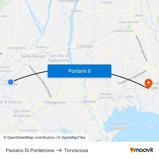 Pasiano Di Pordenone to Torviscosa map