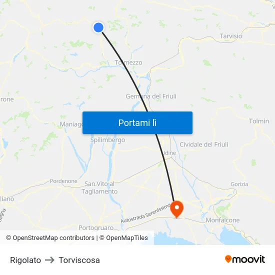Rigolato to Torviscosa map