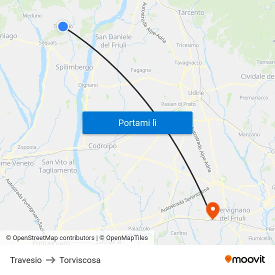 Travesio to Torviscosa map