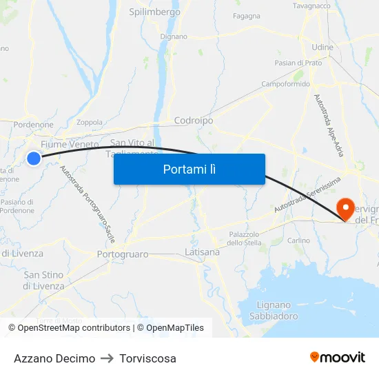 Azzano Decimo to Torviscosa map