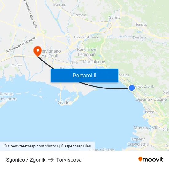 Sgonico / Zgonik to Torviscosa map