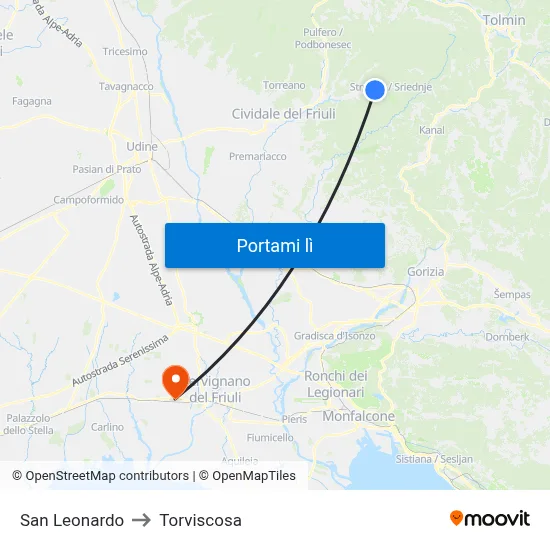 San Leonardo to Torviscosa map