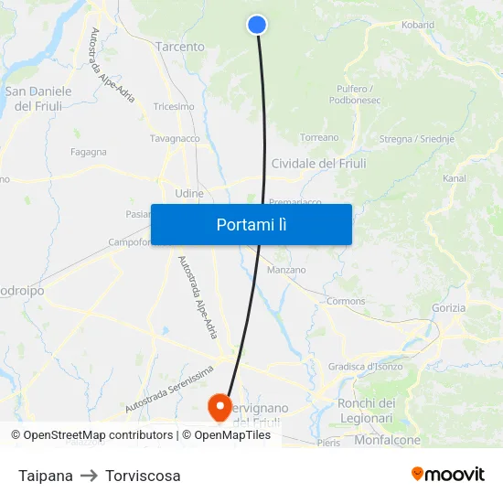 Taipana to Torviscosa map