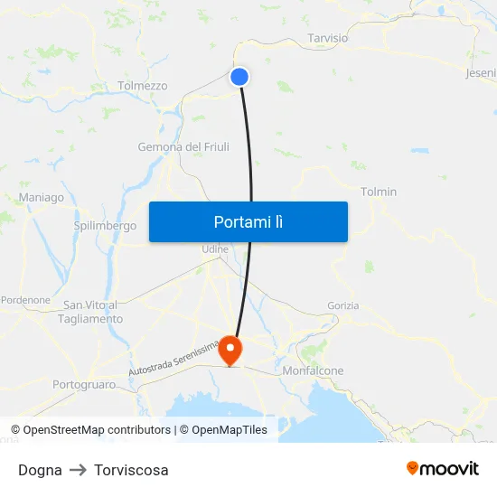 Dogna to Torviscosa map