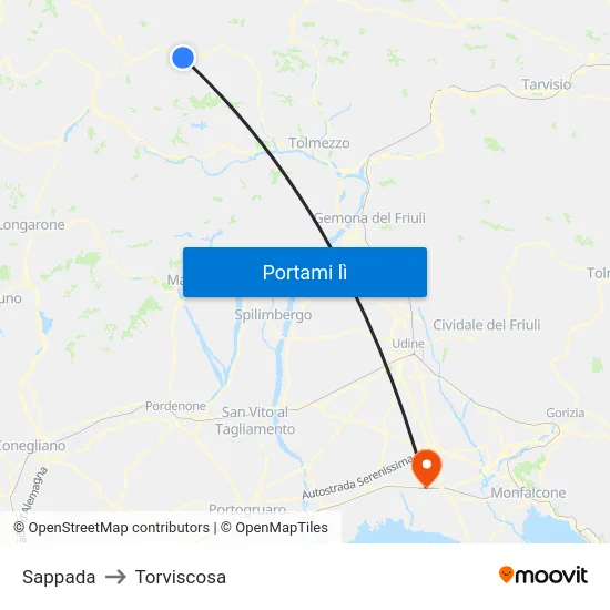 Sappada to Torviscosa map
