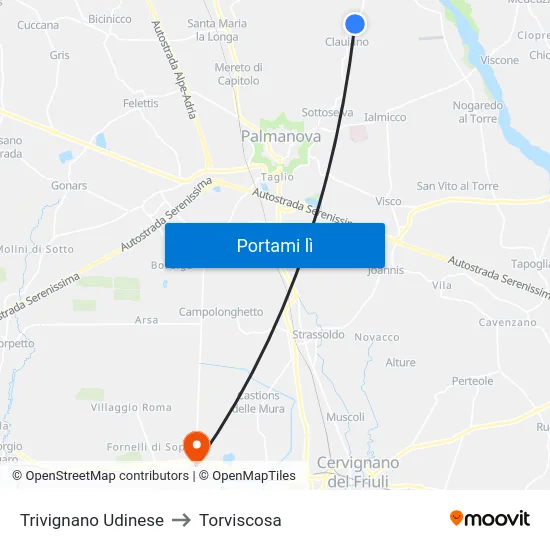Trivignano Udinese to Torviscosa map