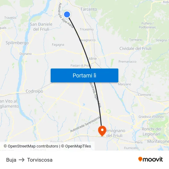 Buja to Torviscosa map