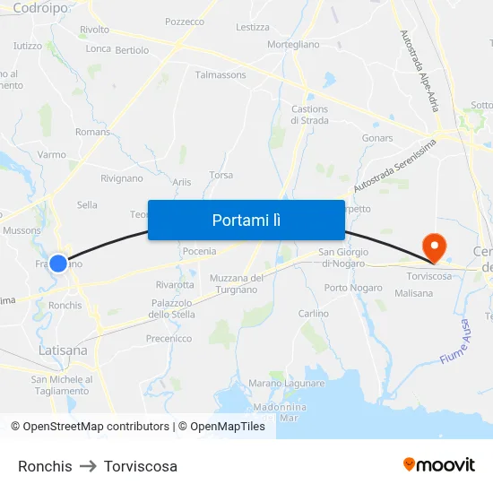 Ronchis to Torviscosa map