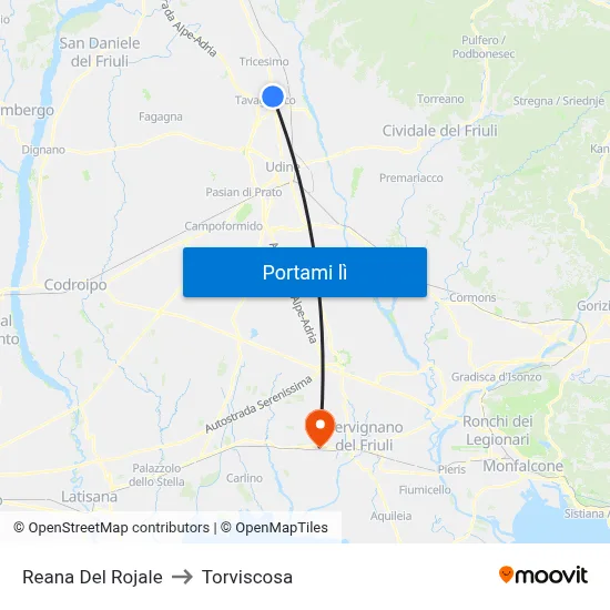 Reana Del Rojale to Torviscosa map