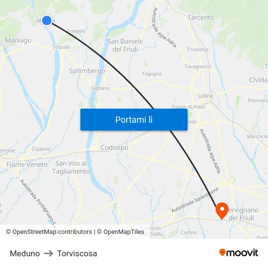 Meduno to Torviscosa map