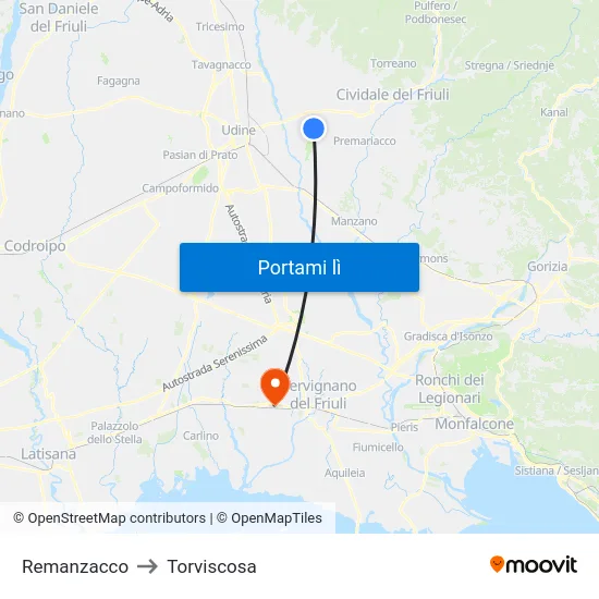 Remanzacco to Torviscosa map