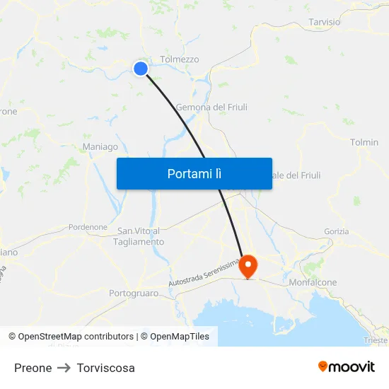 Preone to Torviscosa map