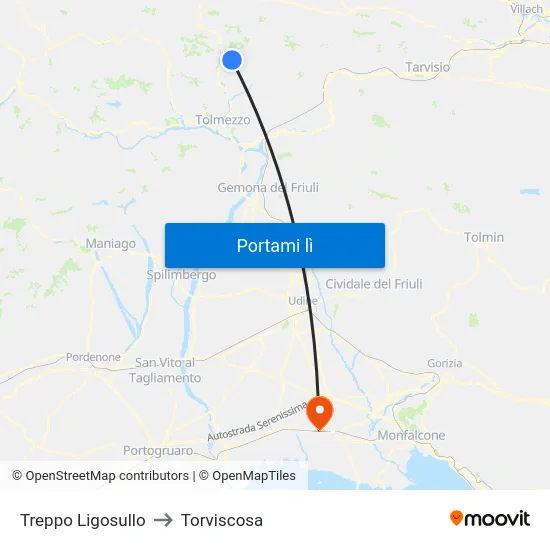 Treppo Ligosullo to Torviscosa map