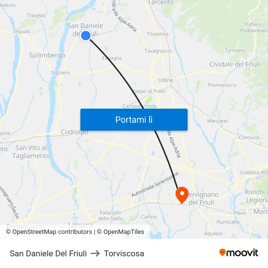 San Daniele Del Friuli to Torviscosa map