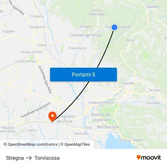 Stregna to Torviscosa map