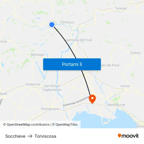 Socchieve to Torviscosa map
