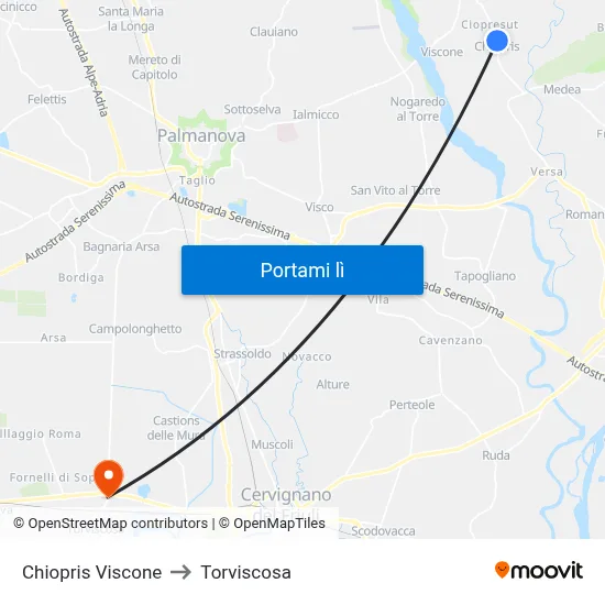 Chiopris Viscone to Torviscosa map