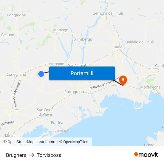 Brugnera to Torviscosa map