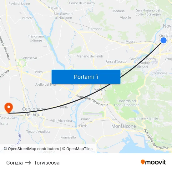 Gorizia to Torviscosa map