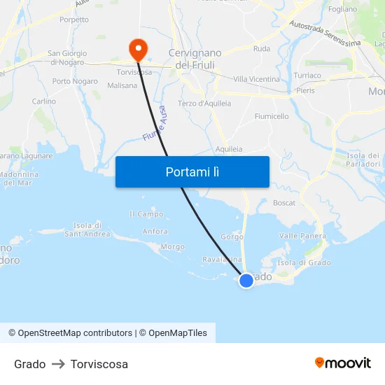 Grado to Torviscosa map