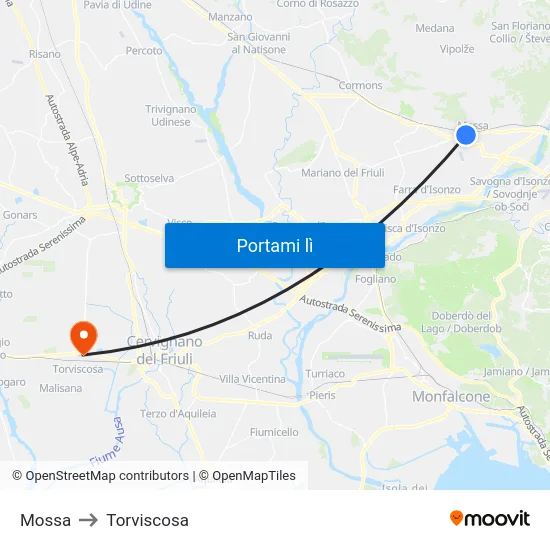 Mossa to Torviscosa map