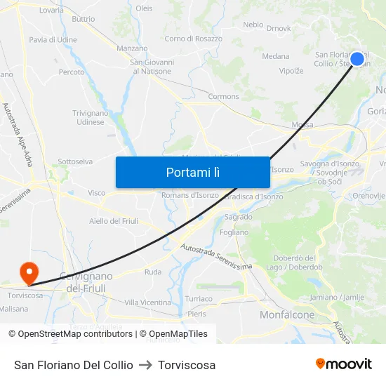 San Floriano Del Collio to Torviscosa map