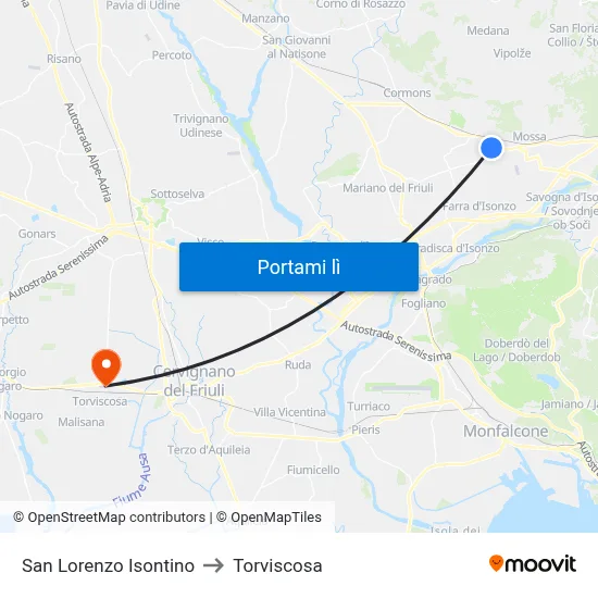 San Lorenzo Isontino to Torviscosa map