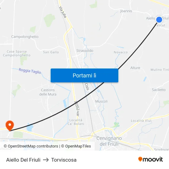 Aiello Del Friuli to Torviscosa map