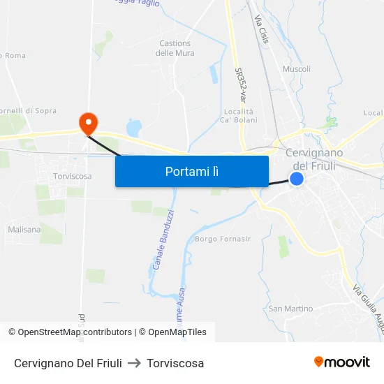 Cervignano Del Friuli to Torviscosa map