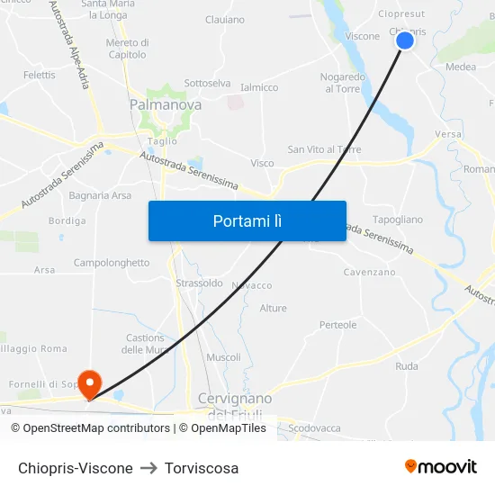 Chiopris-Viscone to Torviscosa map