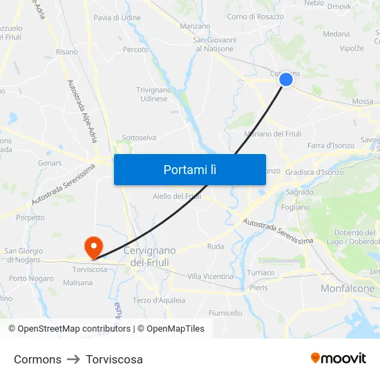 Cormons to Torviscosa map