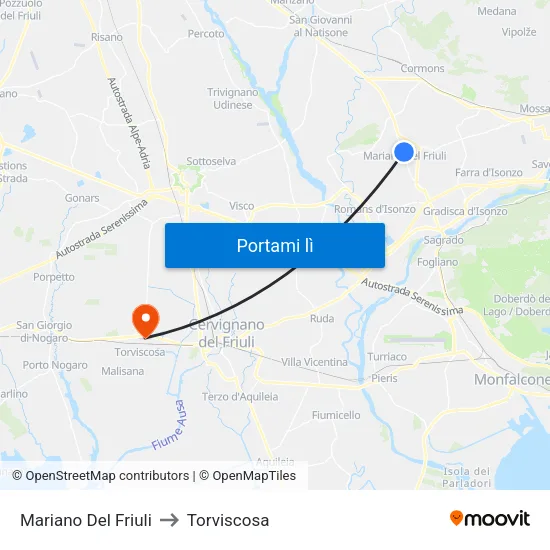 Mariano Del Friuli to Torviscosa map