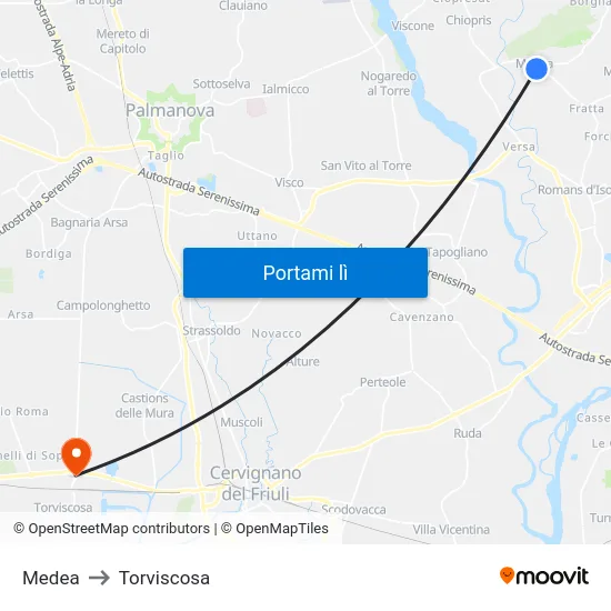Medea to Torviscosa map