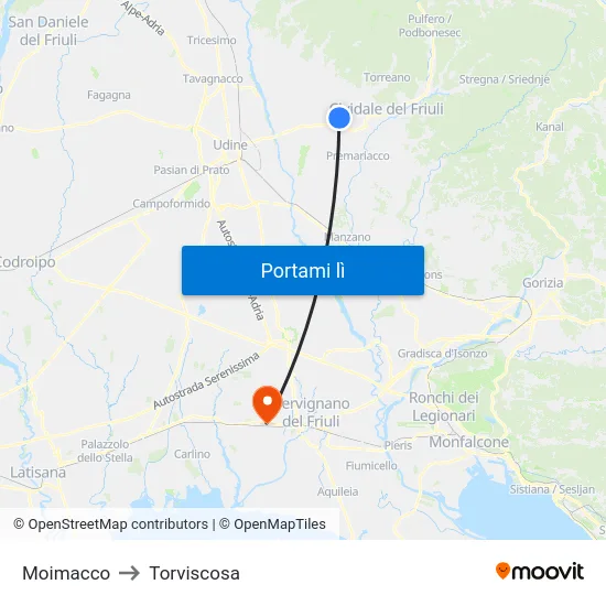 Moimacco to Torviscosa map