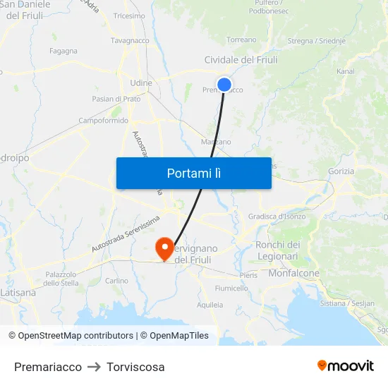 Premariacco to Torviscosa map