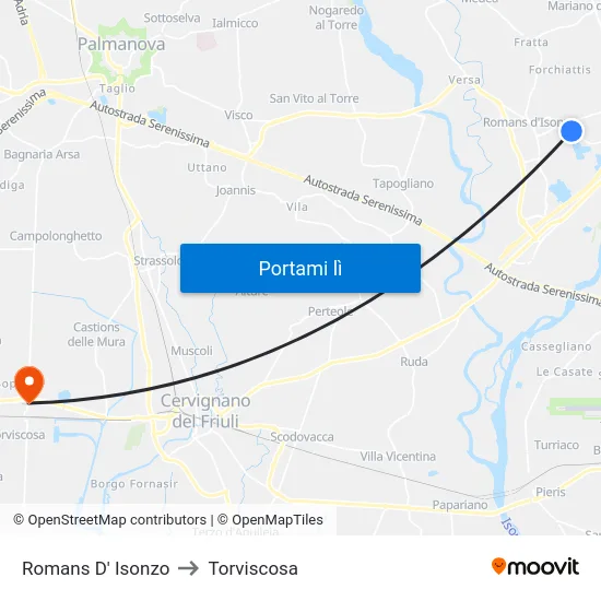 Romans D' Isonzo to Torviscosa map