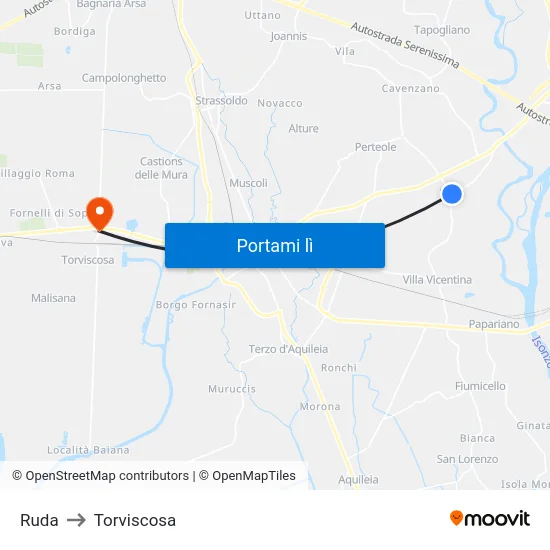 Ruda to Torviscosa map
