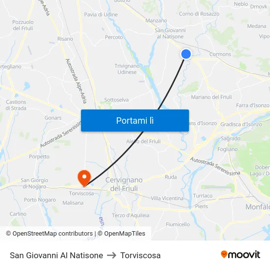 San Giovanni Al Natisone to Torviscosa map