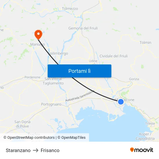Staranzano to Frisanco map