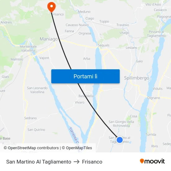 San Martino Al Tagliamento to Frisanco map