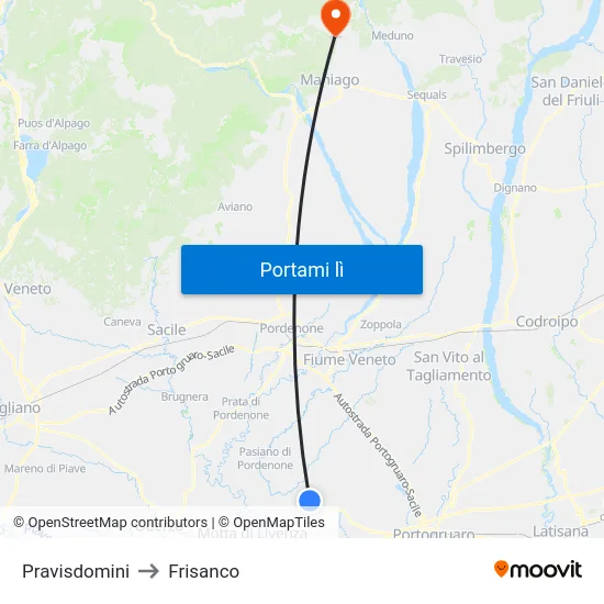 Pravisdomini to Frisanco map