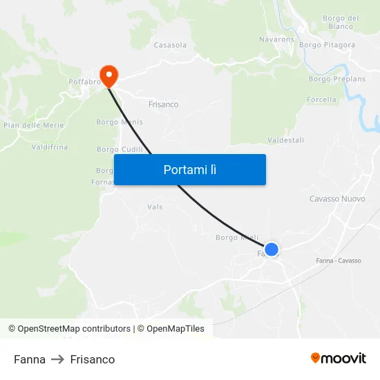 Fanna to Frisanco map