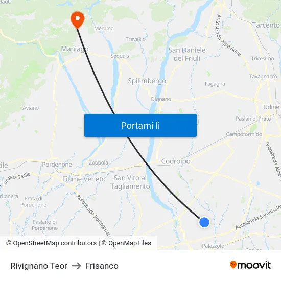 Rivignano Teor to Frisanco map