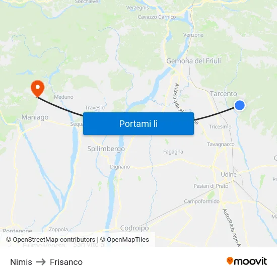 Nimis to Frisanco map