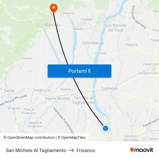 San Michele Al Tagliamento to Frisanco map