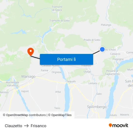 Clauzetto to Frisanco map