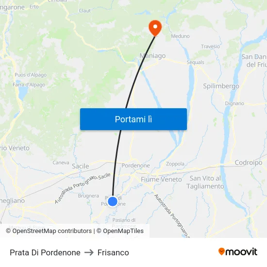 Prata Di Pordenone to Frisanco map