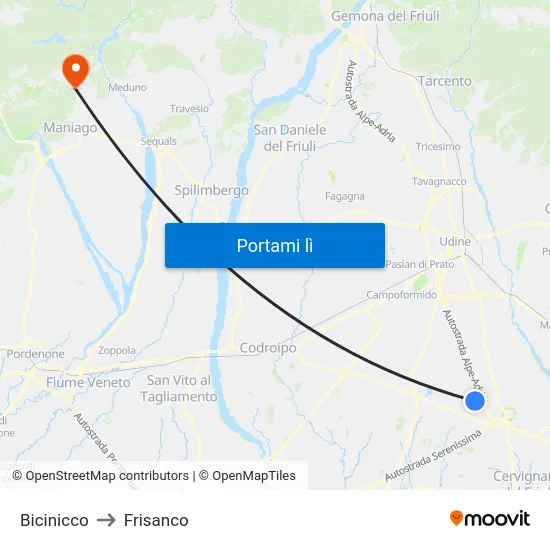 Bicinicco to Frisanco map