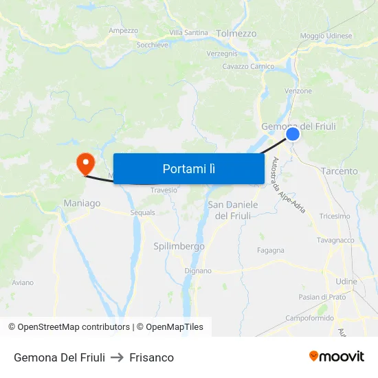 Gemona Del Friuli to Frisanco map