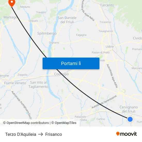Terzo D'Aquileia to Frisanco map